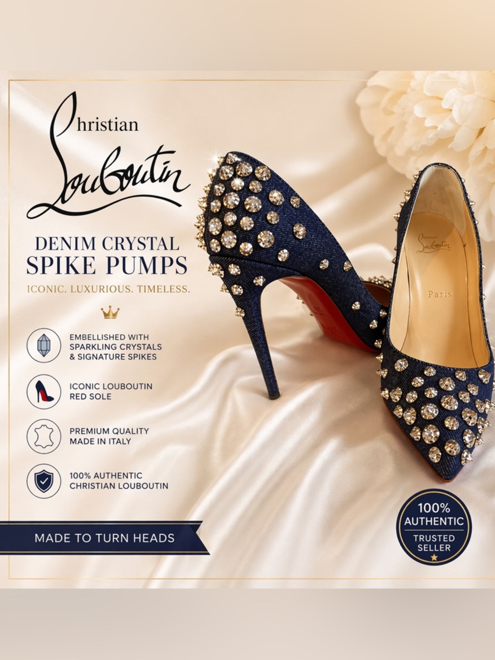 Christian Louboutin Denim Aimantaclou Crystal Spike-Embellished Pointed Pumps 37